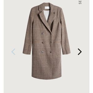 NWT OAK + FORT Wool Blend Double-Breasted Coat Size XS Brown Plaid